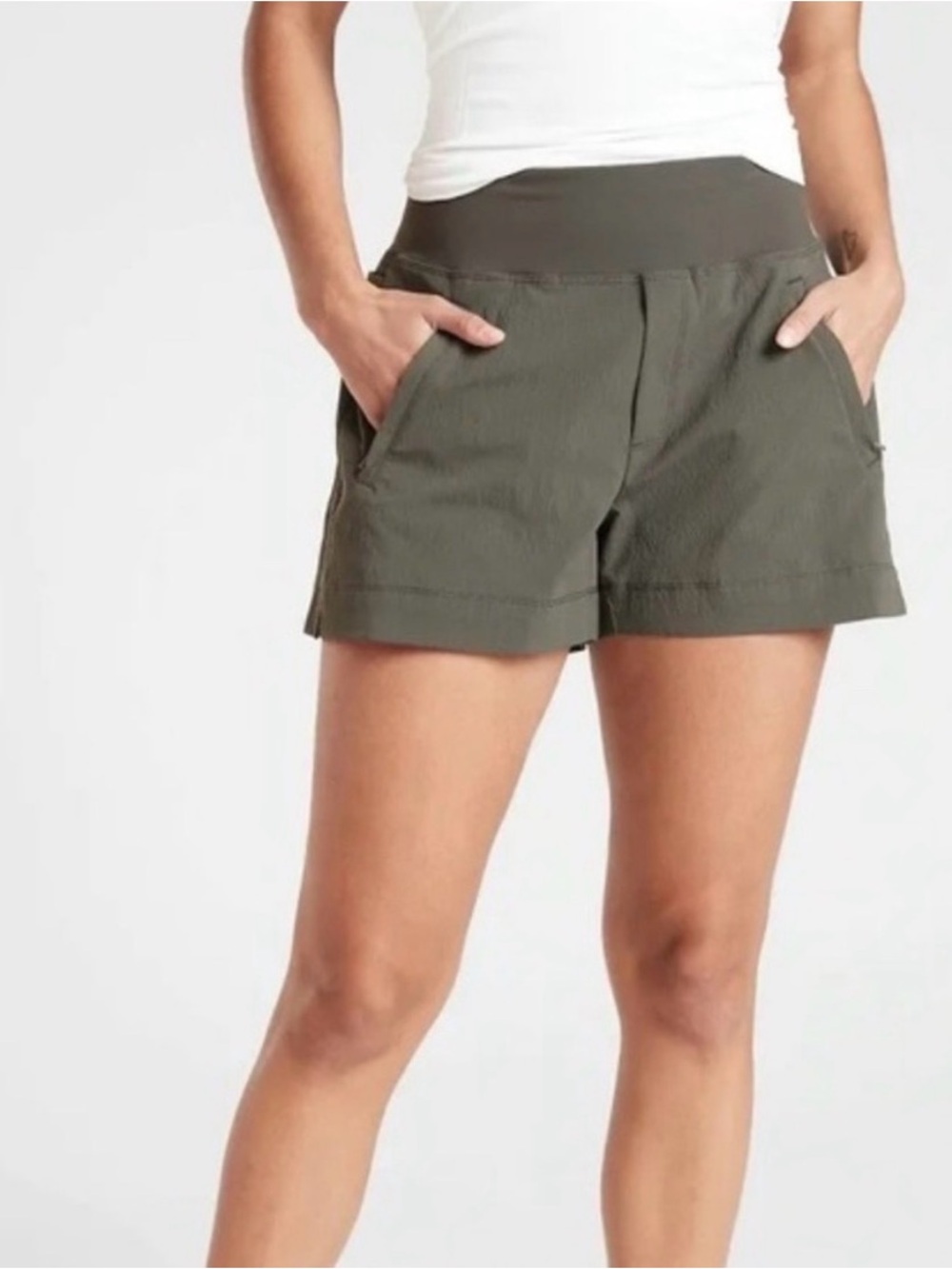 Athleta Olive Green Stretch-Waist Bermudas
